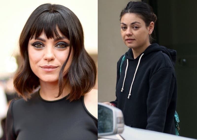 Mila Kunis with and without makeup look 