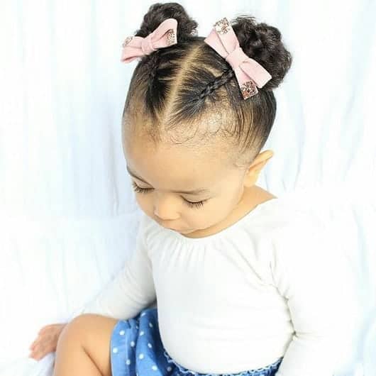 double braid bun for biracial toddler